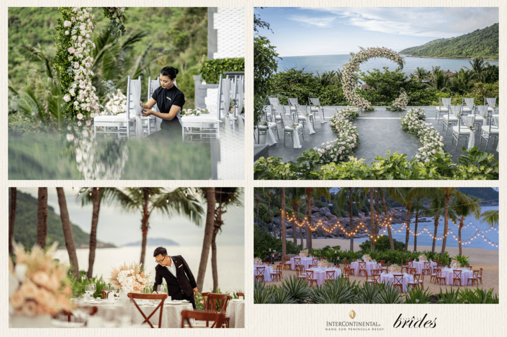 What makes InterContinental Danang Sun Peninsula Resort the top destination for sophisticated travelers and luxurious weddings_La Maison 1888’s terrace (2 images above) & Barefoot beach banquet