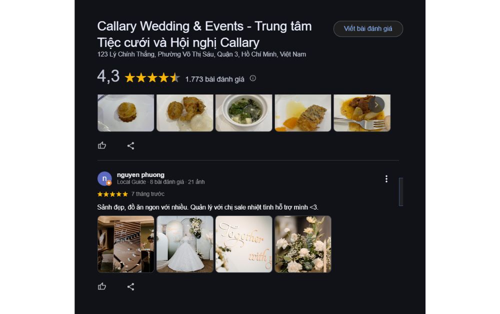 Callary nhận về 4.3 sao từ hơn 1700 đánh giá trên Google Map