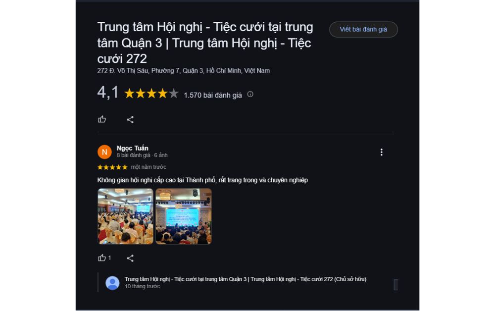Tiệc cưới 272 nhận về 4.1 sao từ hơn 1500 đánh giá trên Google Map