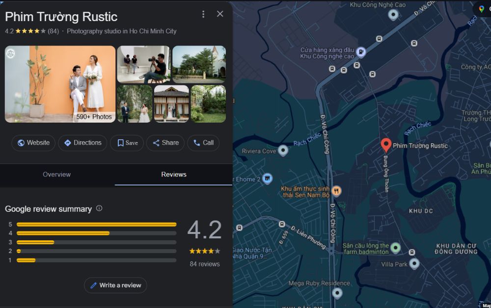 Phim trường Rustic nhận đánh giá 4.2 sao trên Google Map