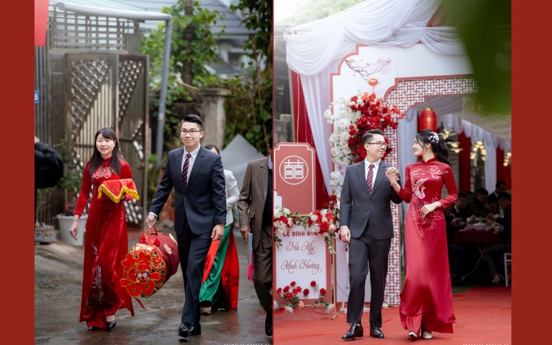 Chú rể mang sính lễ đến trong buổi ăn hỏi - Nguồn ảnh: Soul Wedding