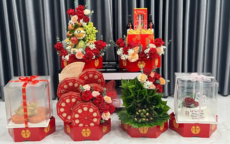 Mẫu 6 mâm quả truyền thống có bánh kem - Nguồn Thương