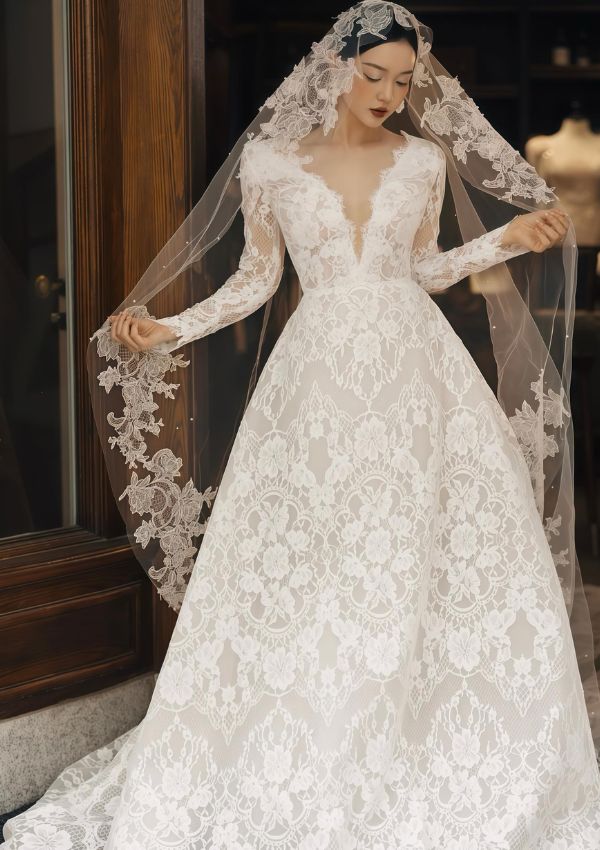Mẫu váy ren chữ A - Nguồn Khabib Bridal